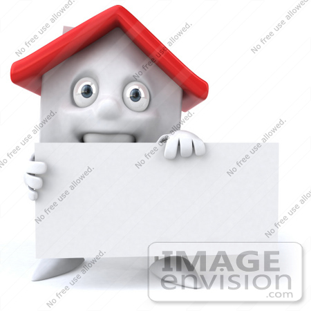 #46886 Royalty-Free (RF) Illustration Of A 3d White Clay House Mascot Holding A Blank Business Card - Version 1 by Julos