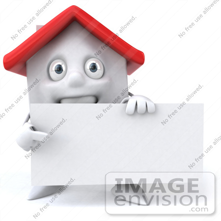#46887 Royalty-Free (RF) Illustration Of A 3d White Clay House Mascot Holding A Blank Business Card - Version 2 by Julos