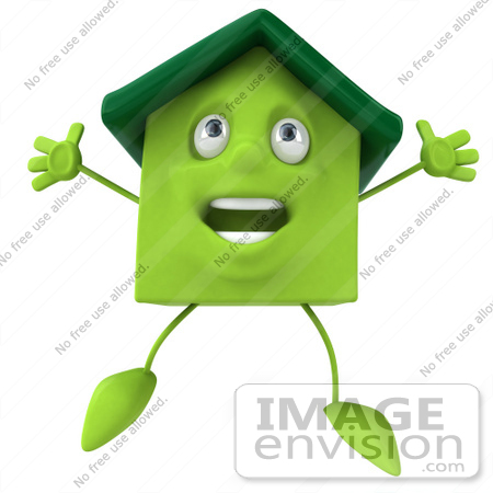 #46890 Royalty-Free (RF) Illustration Of A 3d Green Clay House Mascot Jumping - Version 1 by Julos