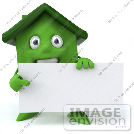 #46893 Royalty-Free (RF) Illustration Of A 3d Green Clay House Mascot Holding A Blank Business Card by Julos