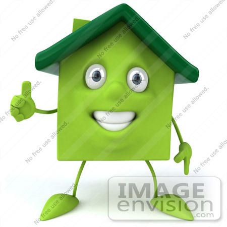 #46895 Royalty-Free (RF) Illustration Of A 3d Green Clay House Mascot Holding His Thumb Up by Julos