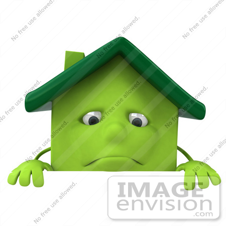 #46897 Royalty-Free (RF) Illustration Of A 3d Green Clay House Mascot Standing Behind A Blank Sign by Julos