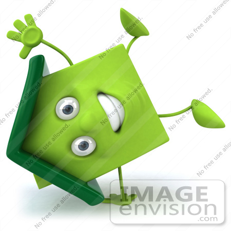 #46901 Royalty-Free (RF) Illustration Of A 3d Green Clay House Mascot Doing A Cartwheel by Julos