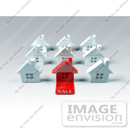 #46907 Royalty-Free (RF) Illustration Of A 3d Red House With A For Sale Slab On The Front - Version 3 by Julos
