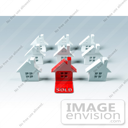#46909 Royalty-Free (RF) Illustration Of A 3d Red House With A Sold Slab On The Front - Version 1 by Julos