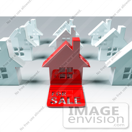 #46910 Royalty-Free (RF) Illustration Of A 3d Red House With A For Sale Slab On The Front - Version 1 by Julos