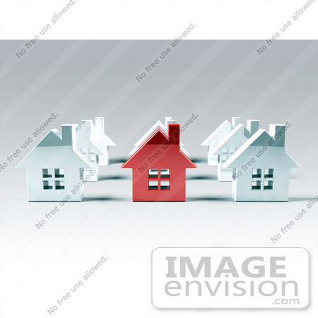 #46912 Royalty-Free (RF) Illustration Of A 3d Red Metal Home Standing Out In A Neighborhood Of White Houses - Version 2 by Julos