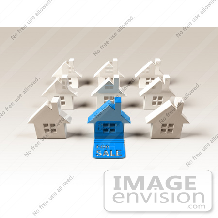 #46914 Royalty-Free (RF) Illustration Of A 3d Blue House With A For Sale Slab On The Front by Julos