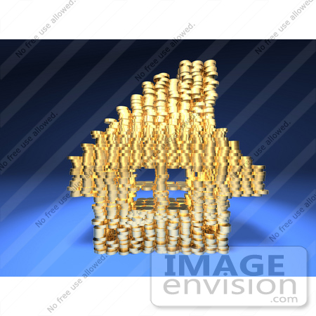#46918 Royalty-Free (RF) Illustration Of A 3d House Made Of Golden Coin Stacks - Version 1 by Julos