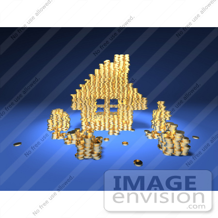 #46920 Royalty-Free (RF) Illustration Of A 3d House Made Of Golden Coin Stacks - Version 2 by Julos