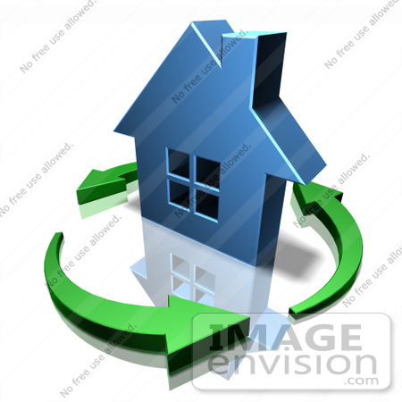 #46923 Royalty-Free (RF) Illustration Of A 3d Blue House Surrounded By Circling Green Arrows - Version 2 by Julos