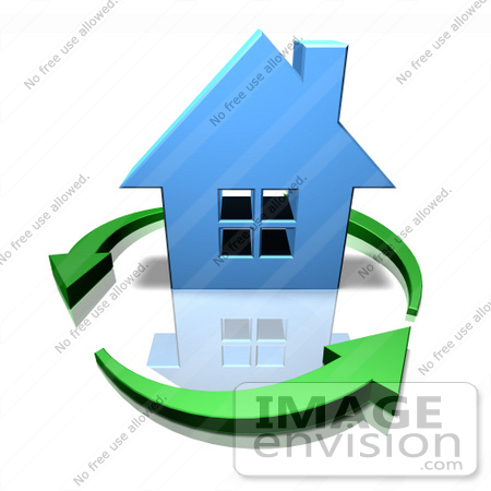 #46924 Royalty-Free (RF) Illustration Of A 3d Blue House Surrounded By Circling Green Arrows - Version 3 by Julos