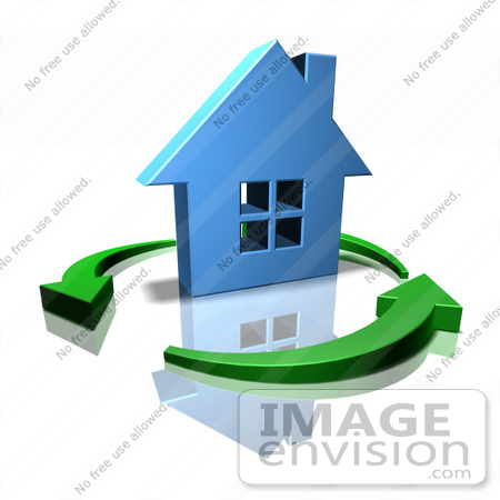 #46925 Royalty-Free (RF) Illustration Of A 3d Blue House Surrounded By Circling Green Arrows - Version 1 by Julos