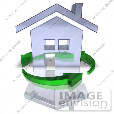 #46942 Royalty-Free (RF) Illustration Of A 3d Chrome House Being Circled By Green Arrows - Version 5 by Julos