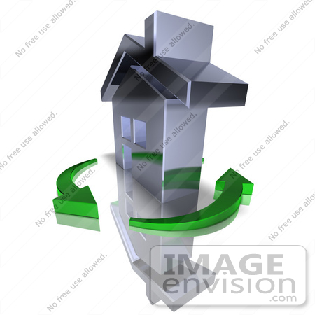 #46943 Royalty-Free (RF) Illustration Of A 3d Chrome House Being Circled By Green Arrows - Version 8 by Julos