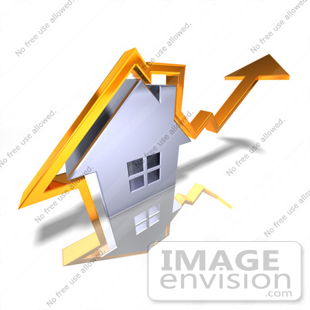 #46945 Royalty-Free (RF) Illustration Of A 3d Chrome House With An Orange Arrow Going Over The Top - Version 2 by Julos