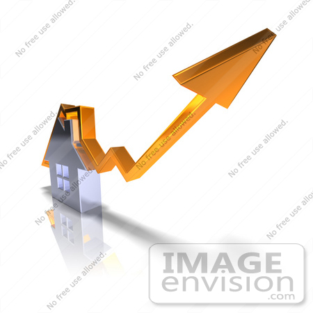 #46946 Royalty-Free (RF) Illustration Of A 3d Chrome House With An Orange Arrow Going Over The Top - Version 1 by Julos