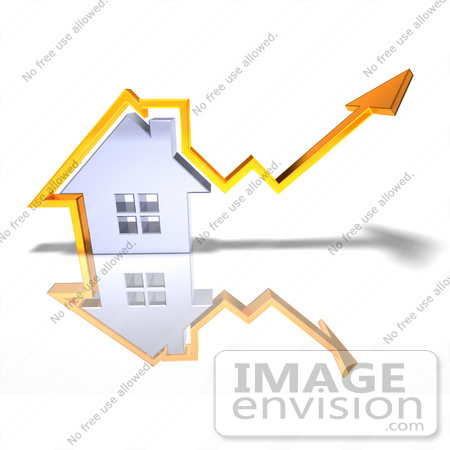 #46947 Royalty-Free (RF) Illustration Of A 3d Chrome House With An Orange Arrow Going Over The Top - Version 3 by Julos