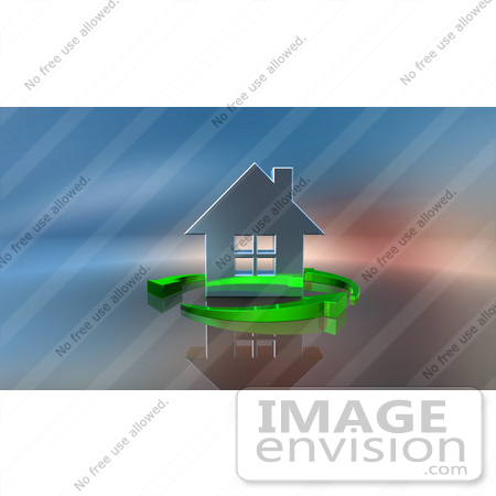 #46948 Royalty-Free (RF) Illustration Of A 3d Chrome House Being Circled By Green Arrows - Version 1 by Julos