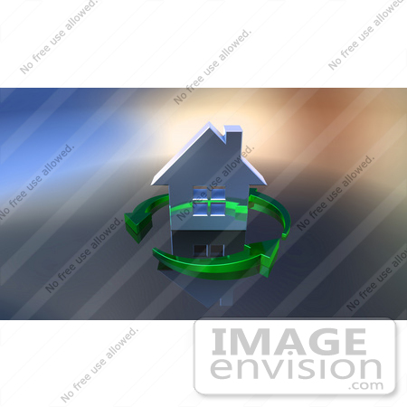 #46949 Royalty-Free (RF) Illustration Of A 3d Chrome House Being Circled By Green Arrows - Version 4 by Julos