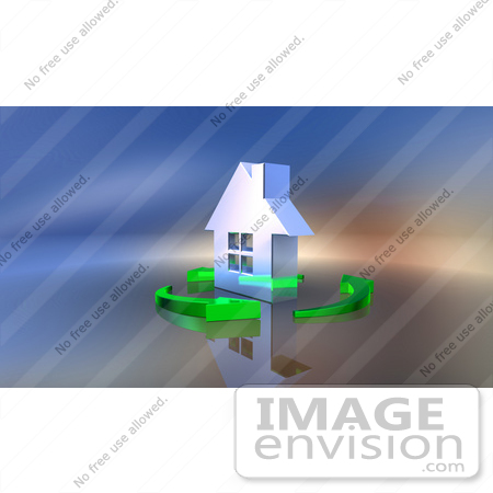 #46950 Royalty-Free (RF) Illustration Of A 3d Chrome House Being Circled By Green Arrows - Version 2 by Julos