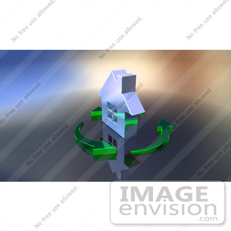 #46951 Royalty-Free (RF) Illustration Of A 3d Chrome House Being Circled By Green Arrows - Version 3 by Julos