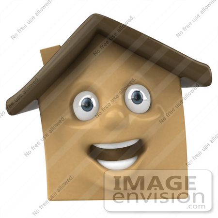 #46957 Royalty-Free (RF) Illustration Of A 3d Brown Clay House Mascot Smiling - Version 2 by Julos
