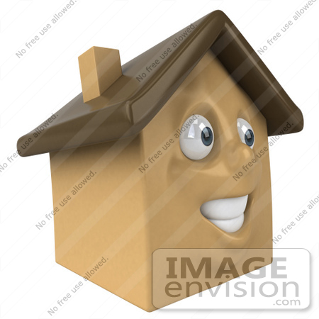 #46958 Royalty-Free (RF) Illustration Of A 3d Brown Clay House Mascot Facing Right by Julos