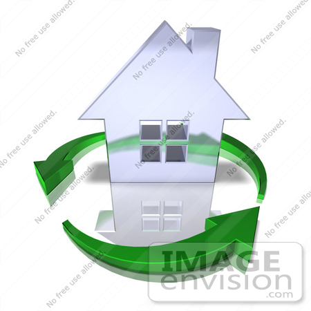 #46980 Royalty-Free (RF) Illustration Of A 3d Chrome House Being Circled By Green Arrows - Version 11 by Julos