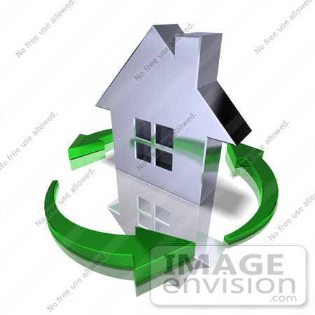 #46981 Royalty-Free (RF) Illustration Of A 3d Chrome House Being Circled By Green Arrows - Version 10 by Julos