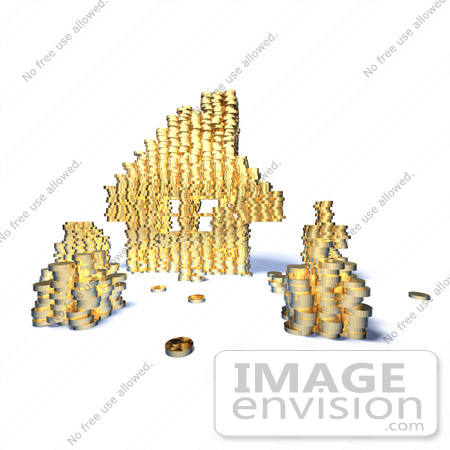 #46986 Royalty-Free (RF) Illustration Of A 3d House Made Of Golden Coin Stacks - Version 8 by Julos