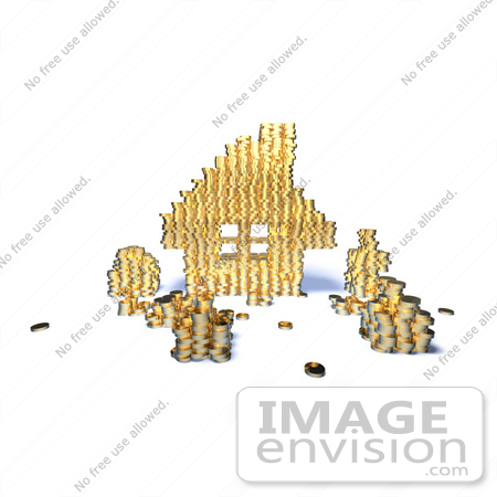 #46988 Royalty-Free (RF) Illustration Of A 3d House Made Of Golden Coin Stacks - Version 6 by Julos