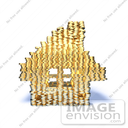 #46989 Royalty-Free (RF) Illustration Of A 3d House Made Of Golden Coin Stacks - Version 5 by Julos