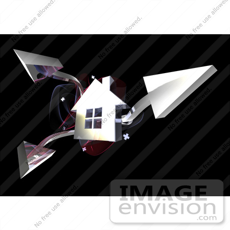 #47003 Royalty-Free (RF) Illustration Of A 3d Chrome House With Three Shooting Arrows - Version 2 by Julos