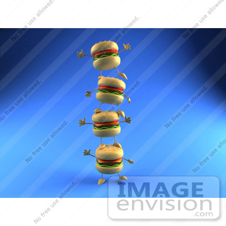 #47034 Royalty-Free (RF) Illustration Of 3d Cheeseburger Mascots Standing On Top Of Each Other - Version 2 by Julos