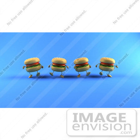 #47036 Royalty-Free (RF) Illustration Of 3d Cheeseburger Mascots Walking Forward - Version 2 by Julos
