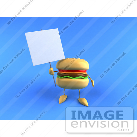 #47038 Royalty-Free (RF) Illustration Of A 3d Cheeseburger Mascot Holding Up A Sign On A Post - Version 1 by Julos