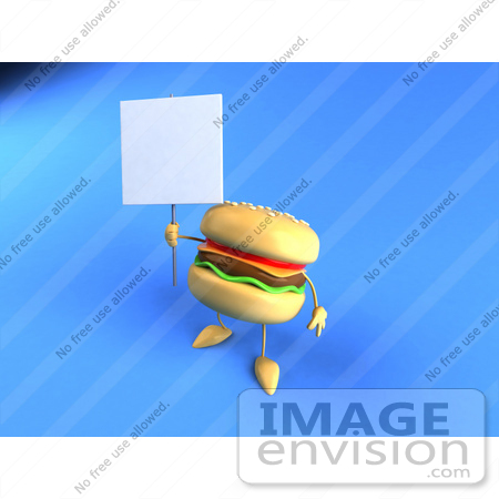 #47039 Royalty-Free (RF) Illustration Of A 3d Cheeseburger Mascot Holding Up A Sign On A Post - Version 2 by Julos