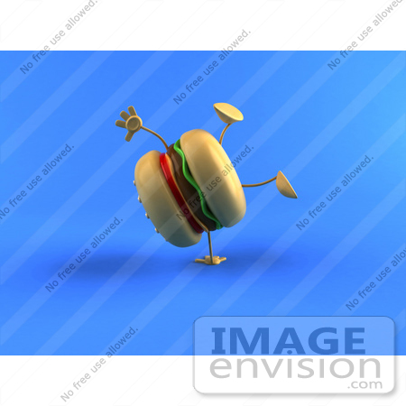 #47040 Royalty-Free (RF) Illustration Of A 3d Cheeseburger Mascot Doing A Cartwheel - Version 3 by Julos