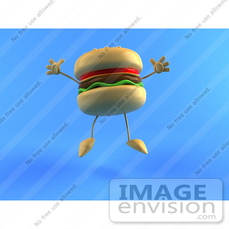 #47044 Royalty-Free (RF) Illustration Of A 3d Cheeseburger Mascot Jumping - Version 2 by Julos