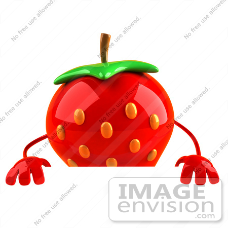 #47055 Royalty-Free (RF) Illustration Of A 3d Strawberry Mascot Standing Behind A Blank Sign by Julos