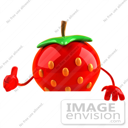 #47056 Royalty-Free (RF) Illustration Of A 3d Strawberry Mascot Giving The Thumbs Up And Standing Behind A Blank Sign by Julos