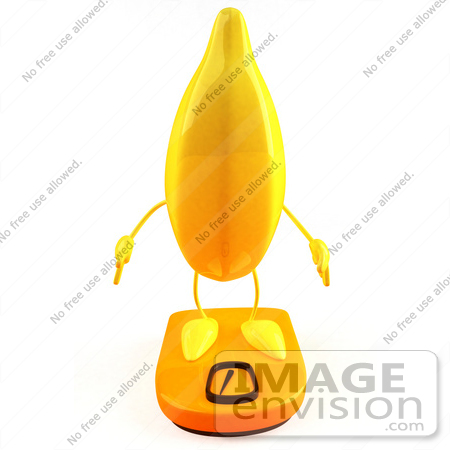 #47057 Royalty-Free (RF) Illustration Of A 3d Yellow Banana Mascot Standing On A Scale - Version 1 by Julos