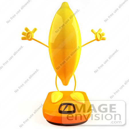 #47058 Royalty-Free (RF) Illustration Of A 3d Yellow Banana Mascot Standing On A Scale - Version 3 by Julos