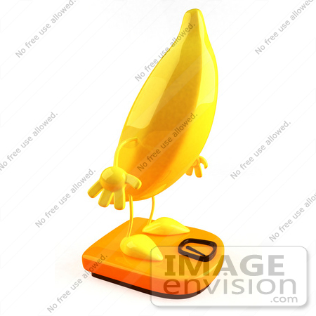 #47059 Royalty-Free (RF) Illustration Of A 3d Yellow Banana Mascot Standing On A Scale - Version 2 by Julos