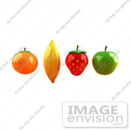 #47075 Royalty-Free (RF) Illustration Of Floating 3d Orange, Banana, Strawberry And Green Apple Fruits - Version 3 by Julos