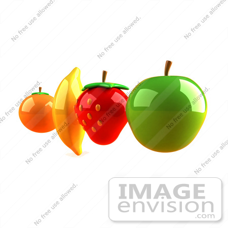 #47076 Royalty-Free (RF) Illustration Of Floating 3d Orange, Banana, Strawberry And Green Apple Fruits - Version 4 by Julos