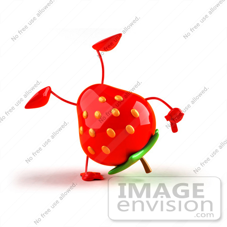 #47077 Royalty-Free (RF) Illustration Of A 3d Strawberry Mascot Doing A Cartwheel - Version 1 by Julos