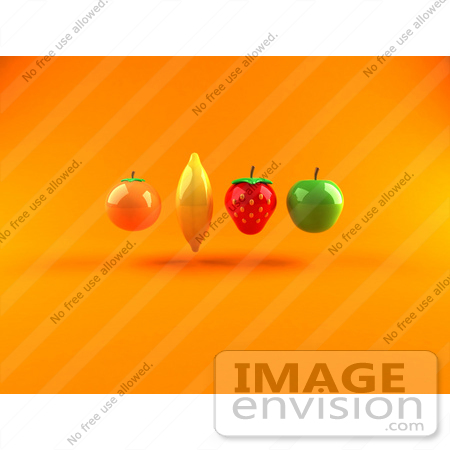 #47085 Royalty-Free (RF) Illustration Of Floating 3d Orange, Banana, Strawberry And Green Apple Fruits - Version 1  by Julos