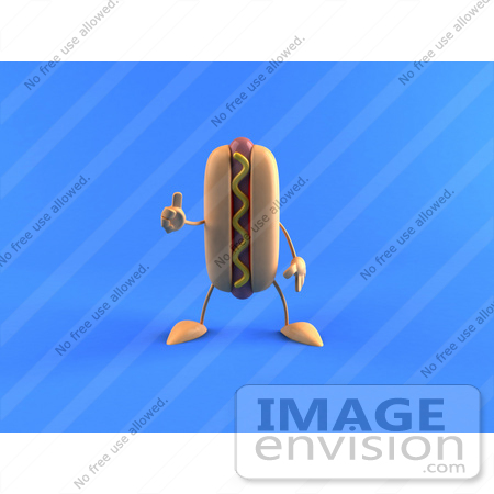 #47086 Royalty-Free (RF) Illustration Of A 3d Hot Dog With Mustard Mascot Giving The Thumbs Up - Version 2 by Julos